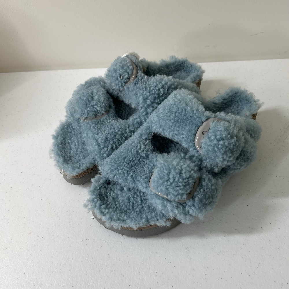Birkenstock Sandals Women's 37 US 6.5 Papillio Faded Blue Arizona Shearling Fur